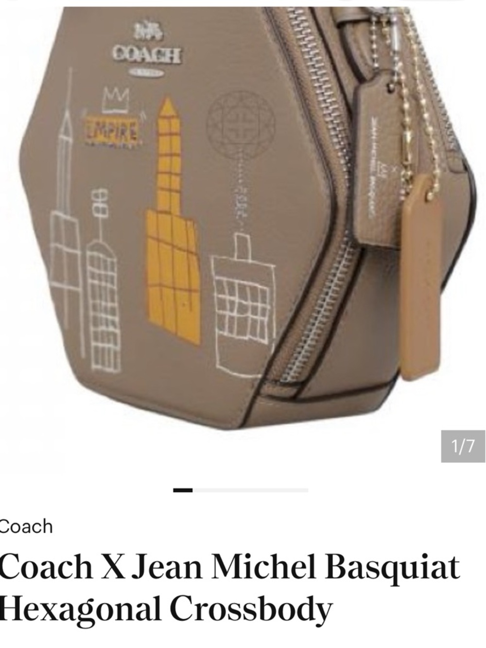Coach Basquiat Hexagonal Crossbody Bag in Taupe with Yellow Graphic